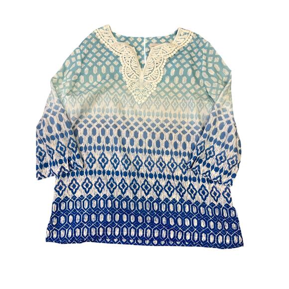 🌟3 for $35🌟 Alfred Dunner Women's Neptune Beach Ombre Diamond Print Tunic Top, M - Picture 2 of 8